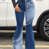 Women's Blue Two-Tone Flared Pants with Raw Edge Details