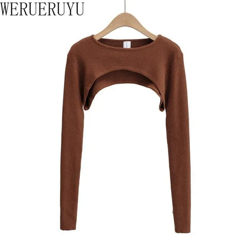 Long Sleeve O-Neck Crop Top for Women