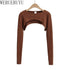 Long Sleeve O-Neck Crop Top for Women