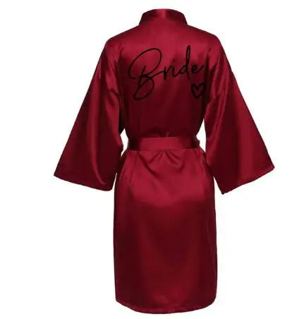 Team Bride Satin Robe with Black Letters