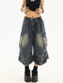 High Waist Vintage Blue Denim Cargo Pants