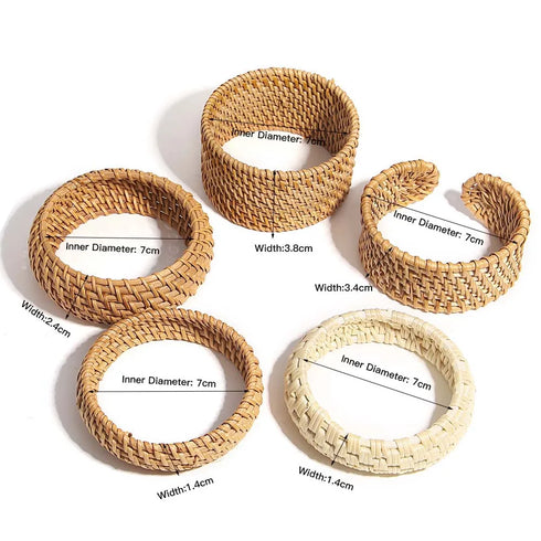 ALLYES Boho Wood Bamboo Rattan Weave Bracelet for Women