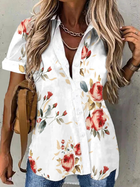 Floral Printed Button-Down Shirt for Women