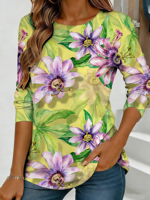 Women's Floral Print Long-Sleeved Loose-Fit Top