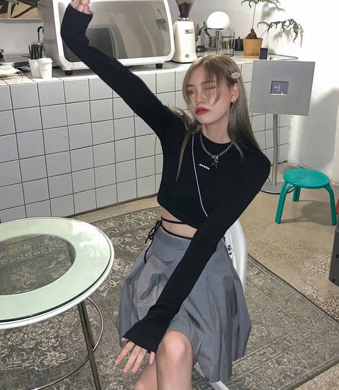 Long Sleeve Crop Top for Women in Black, White, and Blue