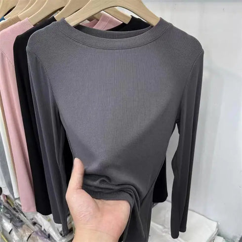 Slim Fit O-Neck Long Sleeve Top for Women