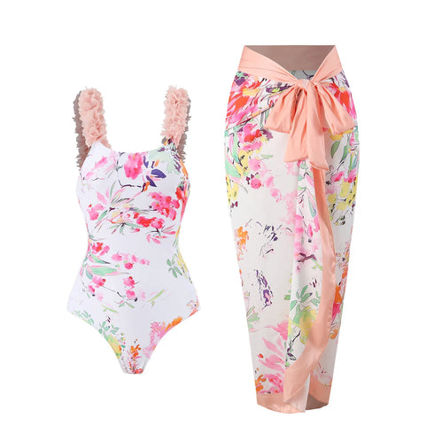 Floral Print One Piece Swimsuit for Women