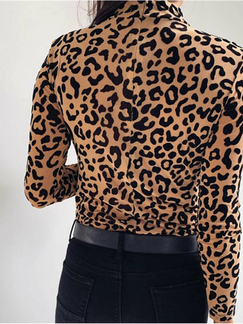 Leopard Print Turtleneck Long Sleeve Top
