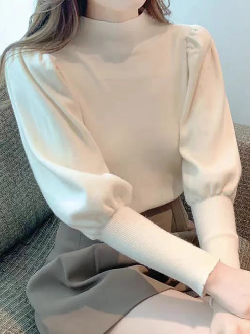 Slim Fit Turtleneck Sweater with Puff Sleeves