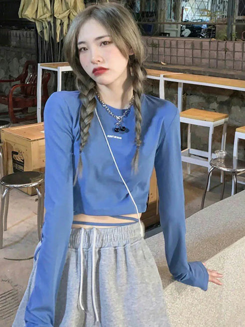 Long Sleeve Crop Top for Women in Black, White, and Blue