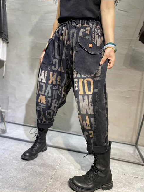 AmaxluluE Women's Printed Loose Harem Jeans