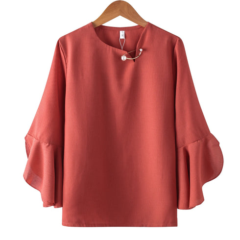 Ruffled Sleeve Chiffon Blouse for Women