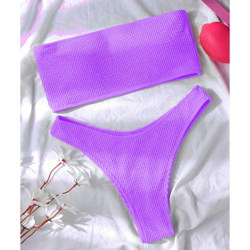 Textured High Cut Bikini Set for Women