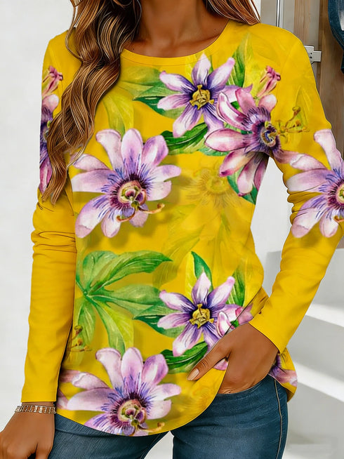 Women's Floral Print Long-Sleeved Loose-Fit Top