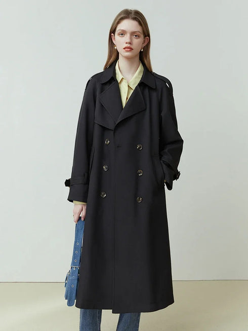 Classic Double-Breasted Mid-Length Trench Coat for Women