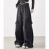 Girls Retro Streetwear Wide Leg Black Jeans
