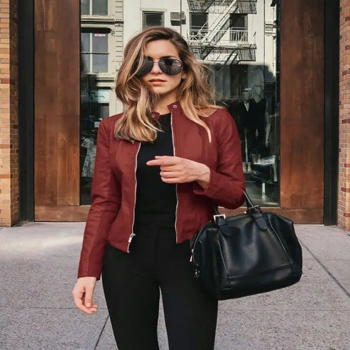 Vintage PU Leather Bomber Jacket for Women