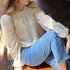 Elegant Apricot Long Sleeved Blouse with Lace Detail