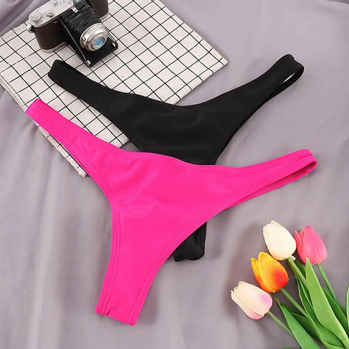 Adjustable Bikini Bottoms in Black and Pink