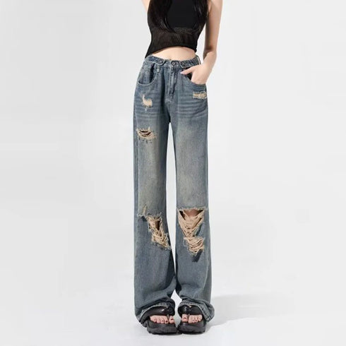 Chic Blue High Waist Loose Flare Jeans