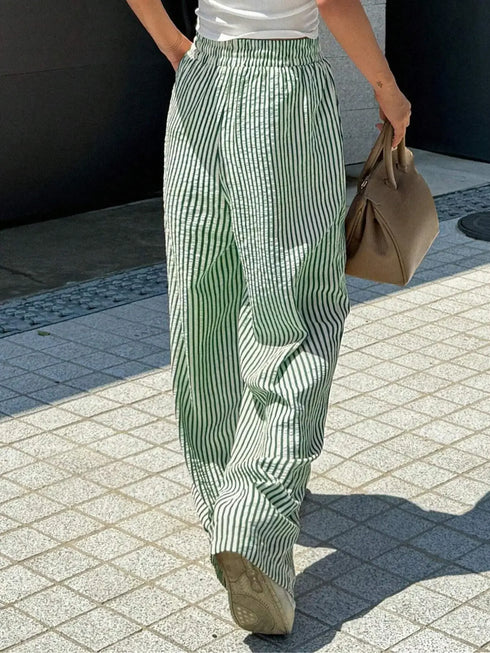 Plus Size Striped Drawstring Casual Pants