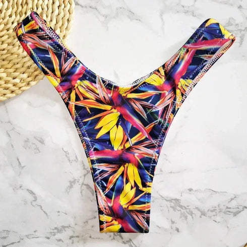 Floral Print V Shape Bikini Bottoms for Women