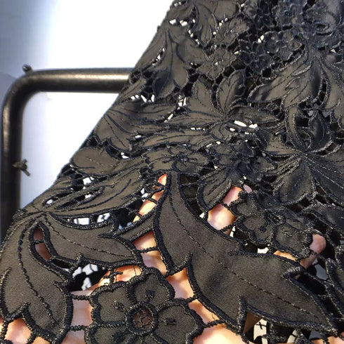 Black Lace Detail Wide Leg Jeans for Women