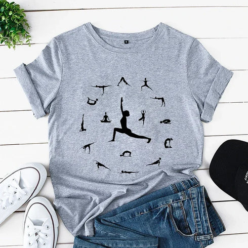 Trendy Y2K Casual Graphic Tee for Women - Summer Short Sleeve T-Shirt with Fun Yoga Print, Perfect for Everyday Wear and Street Style
