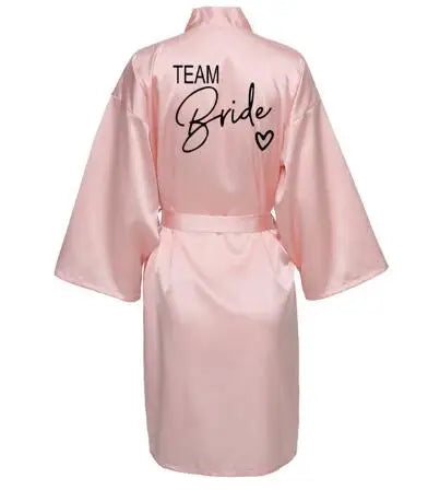 Team Bride Satin Robe with Black Letters
