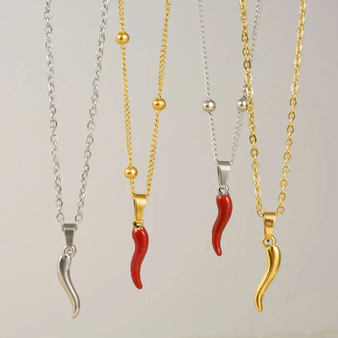 Stainless Steel Hot Pepper Pendant Necklace for Women