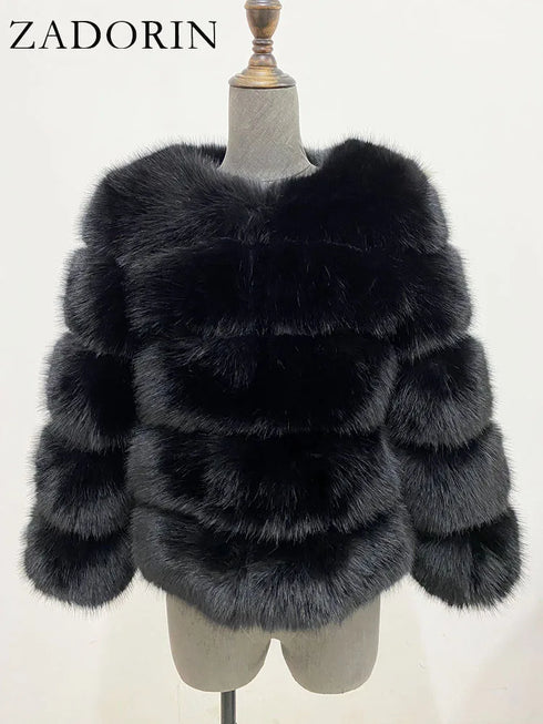 Elegant Faux Fur Coat in Black and White for Women