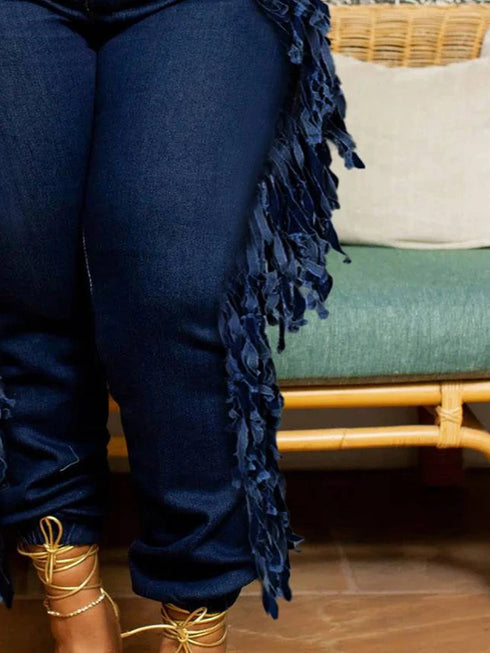 Tassel Cargo Jeans - High Waist Skinny Pants for Women