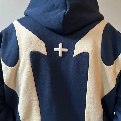 Geometric Pattern Zip-Up Hoodie in Grey
