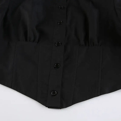 Zadily Long Sleeve Button-Up Crop Top in Black