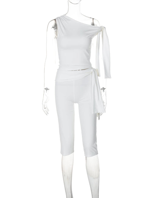 Women’s One Shoulder Sleeveless Top & Knee-Length Pants Set