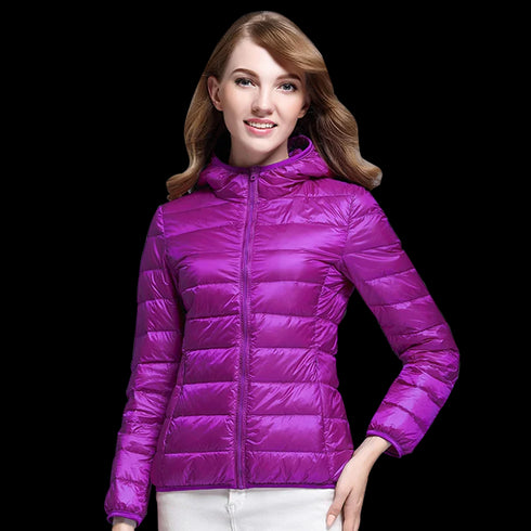 White Duck Down Winter Hoody Jackets Ultra-light Women Coats
