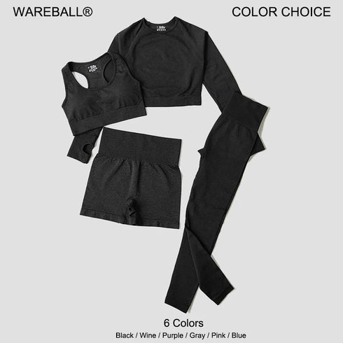 WAREBALL Women's Yoga Set - Long Sleeve Crop Top & Leggings