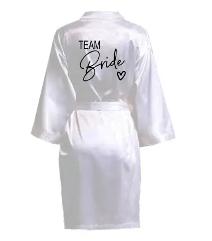 Team Bride Satin Robe with Black Letters