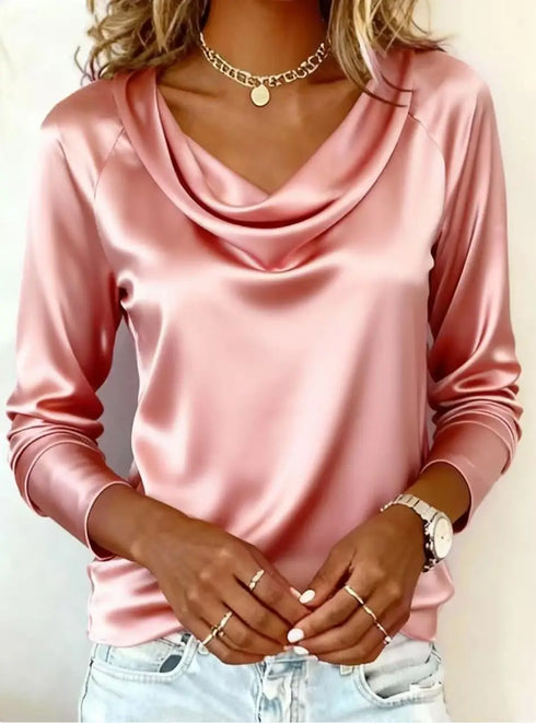 Luxurious Draping Long Sleeve Silk-Like Top