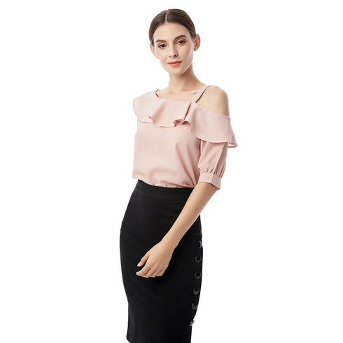 Ruffled Off-the-Shoulder Chiffon Top