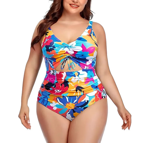 Floral Plus Size Tummy Control Monokini Swimwear