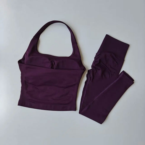 Seamless Women's Sports Fitness Set with High-Waisted Leggings