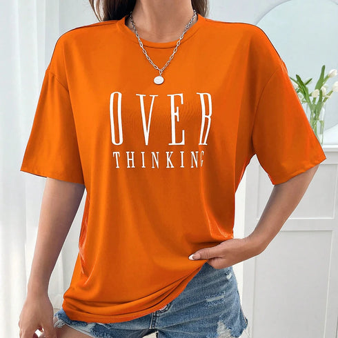 Over Thinking Letter Print Women Cotton Breathable Tee