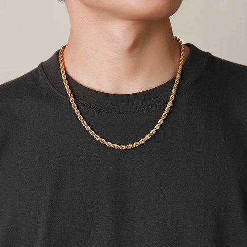 Dainty Gold Rope Chain Necklace - Waterproof Stainless Steel