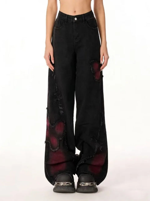 Women's Baggy Butterfly Jeans in Black