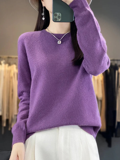 100% Merino Wool Long Sleeve Sweater for Women