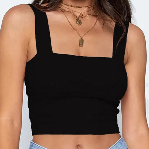 Square Neck Sleeveless Summer Crop Top Off Shoulder Cami