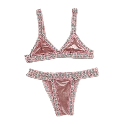 Pink Crochet Triangle Bikini Set