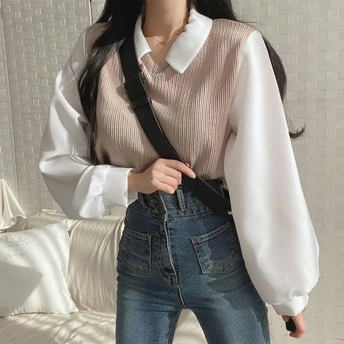 Korean Style Polo Collar Blouse for Women