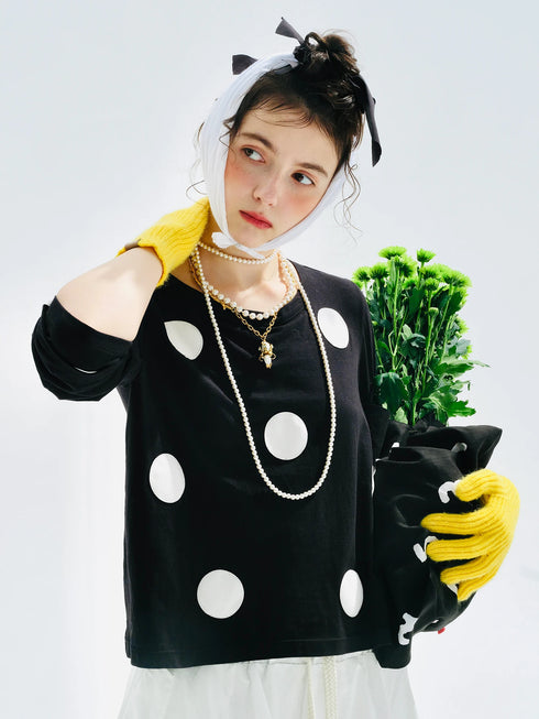Imakokoni Polka Dot Long Sleeve Casual T-Shirt